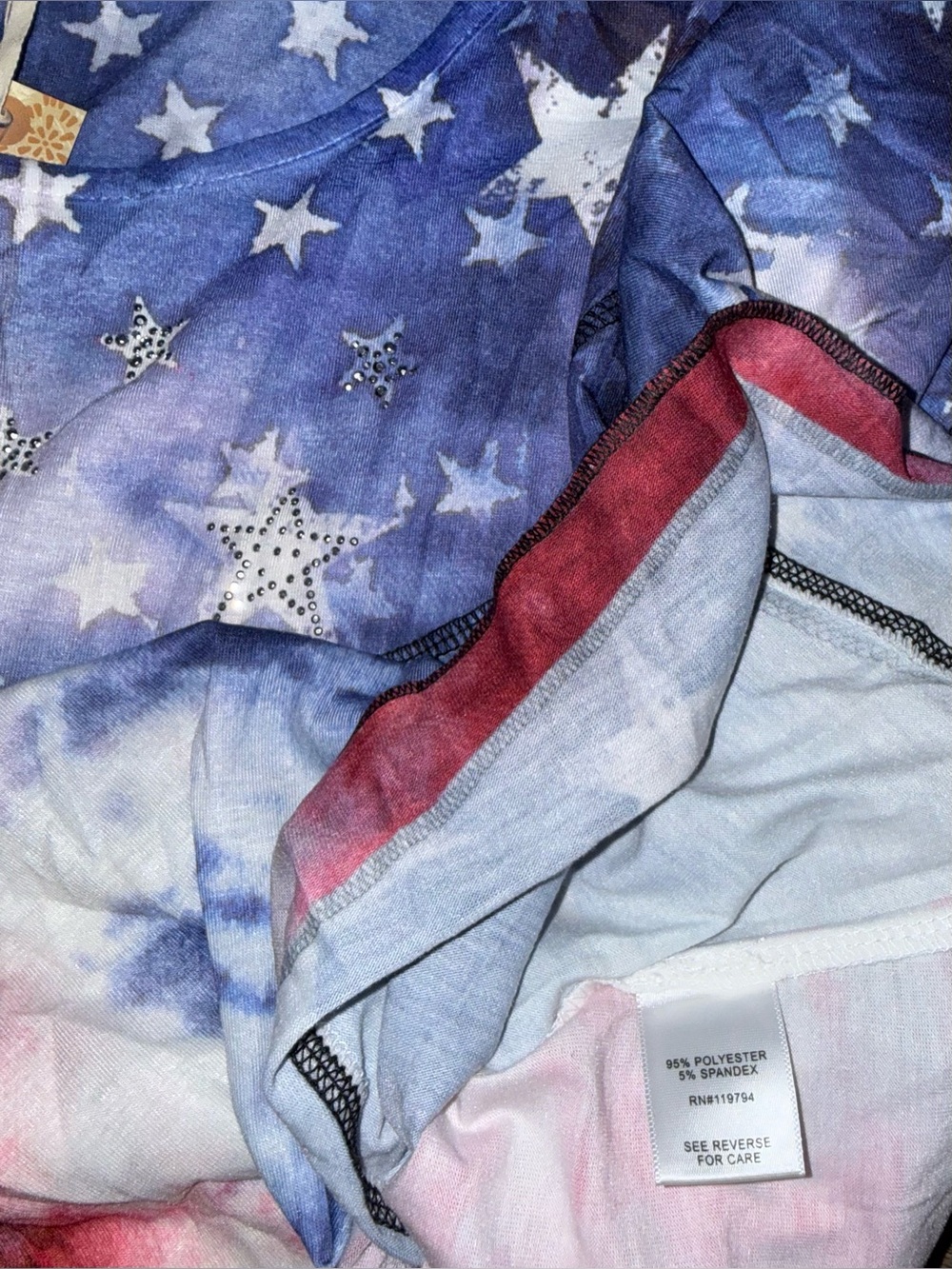 NWT WORLD UNITY Red, White & Blue Star Tie-Dye Short Sleeve Tee. Size 2X. - Picture 4 of 4